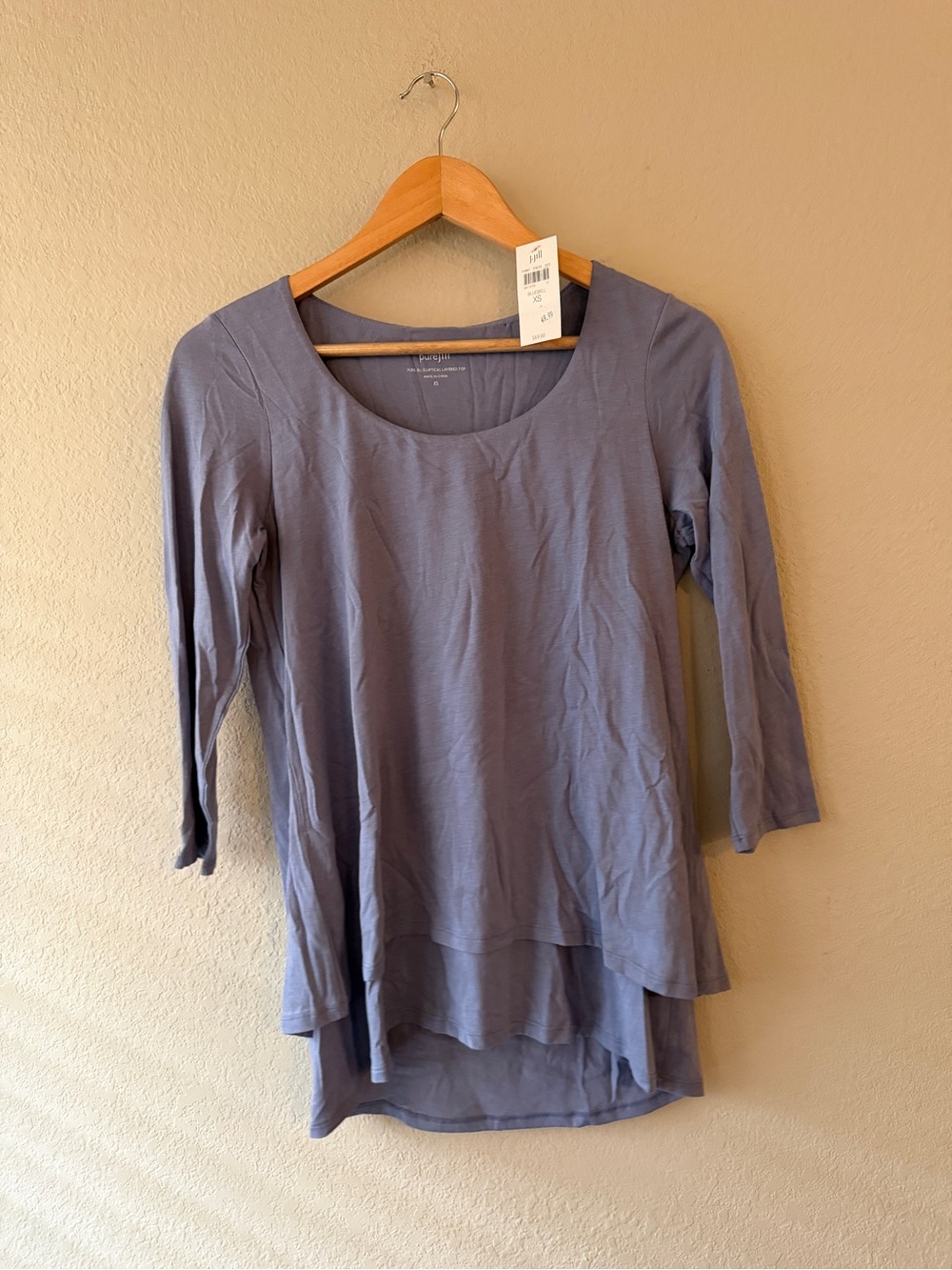 J Jill PureJill Elliptical Layered Hem Top Blue NWT XS
